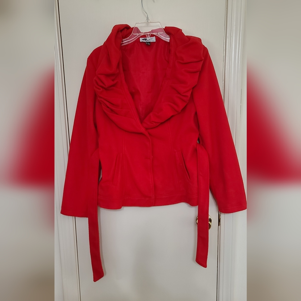 Chelseas Vibrant Red Ruffled Blazer Perfect For A Chili Night Out